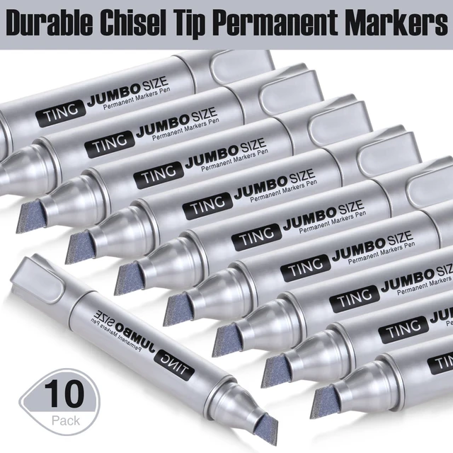 Alt view image 4 of 7 - 10 Pack Jumbo Permanent Markers Chisel Tip Quick Dry Silver Waterproof, Large Big Poster Pens Bulk for Office, Logistics Company and More
