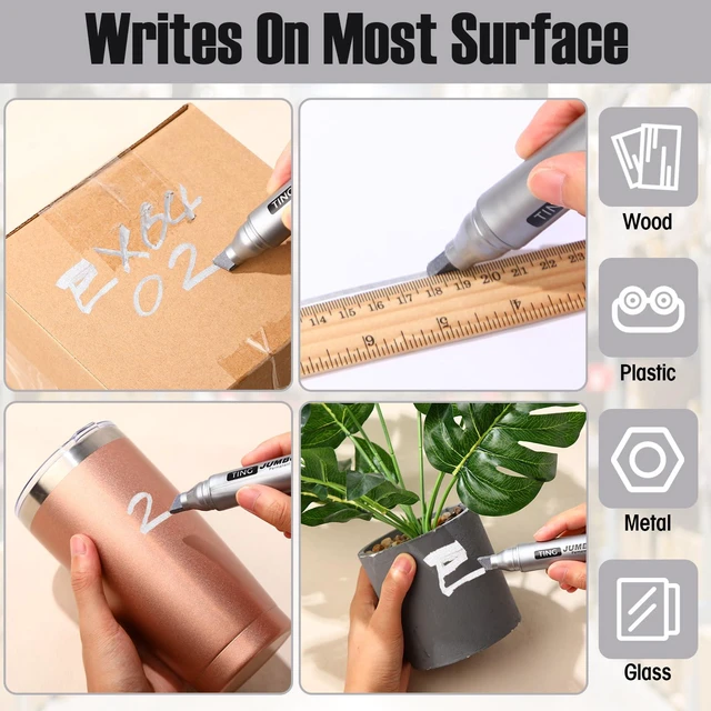 Alt view image 5 of 7 - 10 Pack Jumbo Permanent Markers Chisel Tip Quick Dry Silver Waterproof, Large Big Poster Pens Bulk for Office, Logistics Company and More