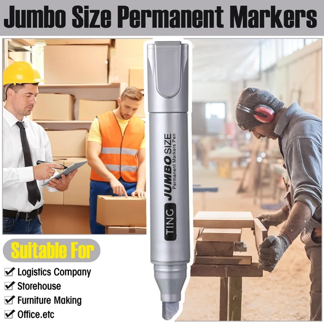 Alt view image 6 of 7 - 10 Pack Jumbo Permanent Markers Chisel Tip Quick Dry Silver Waterproof, Large Big Poster Pens Bulk for Office, Logistics Company and More