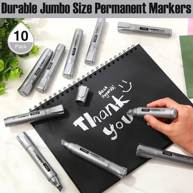 Alt view image 7 of 7 - 10 Pack Jumbo Permanent Markers Chisel Tip Quick Dry Silver Waterproof, Large Big Poster Pens Bulk for Office, Logistics Company and More