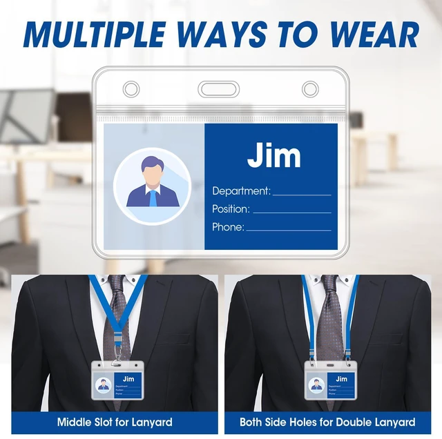 Alt view image 4 of 6 - 200 Pcs Horizontal Badge Holders, Extra Thick ID Card Name Tag Badge Holder with Resealable Zip, Waterproof ID Badge Holder