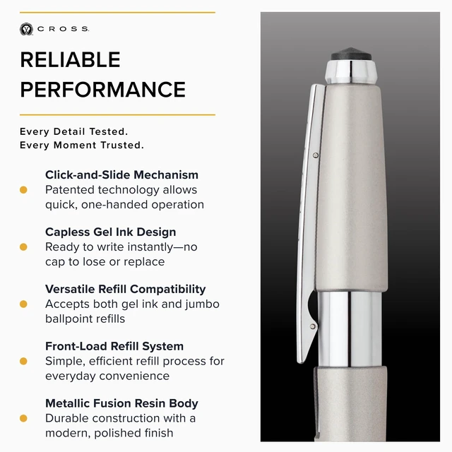 Alt view image 5 of 7 - Edge Sonic Titanium Gel Rollerball Pen, Medium Point, Black Ink Elegant Accessory for Smooth Writing, Capless Slide-Open and Snap-Shut Design, Ergonomic Shape, Comfortable Grip, Gift-Ready