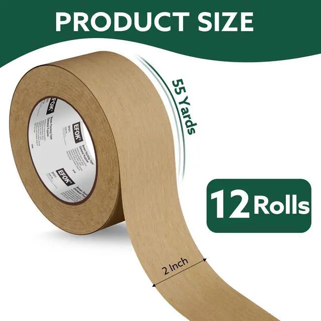Alt view image 2 of 7 - 12 Rolls Brown Packing Tape Bulk Packaging Kraft Paper Tape 2InX55Yds Writable Moving Tape for Boxes, Cardboard Shipping for Packing Boxes, Tear by Hand for Express Parcels & Office Use