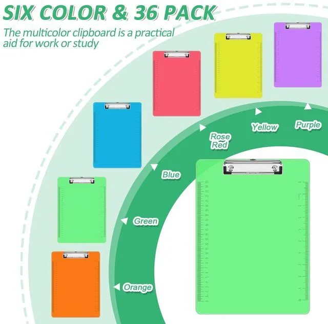 Alt view image 3 of 7 - 36 Pack Plastic Clipboards, Low Profile Clip, Letter Size, 6 Colors Clear Colored Clipboards, 12.5 x 9 Inch, Fit 8.5x11 Letter Size Paper, Office, Classroom, Assorted 6 Colors, ECO Friendly