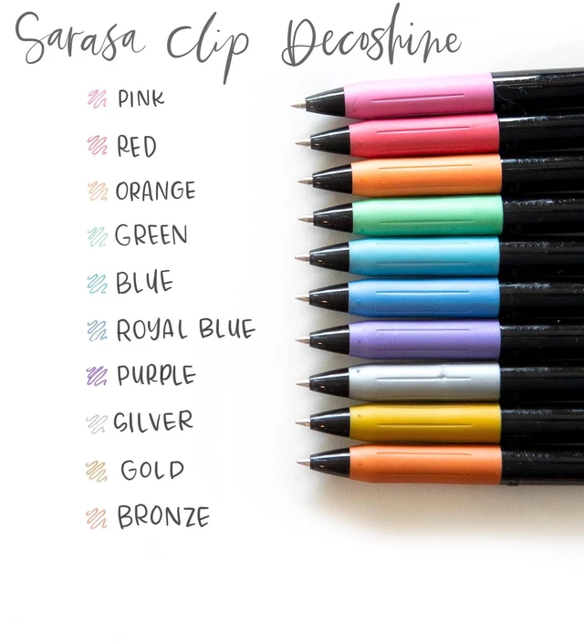 Alt view image 4 of 7 - SARASA Clip Retractable Gel Pen, Assorted Metallic Ink, 9-Pack Fine 0.5mm Point Tip, Works Well on Dark Paper, Decoshine, Ideal for Planners and School and Office Supplies (49009)