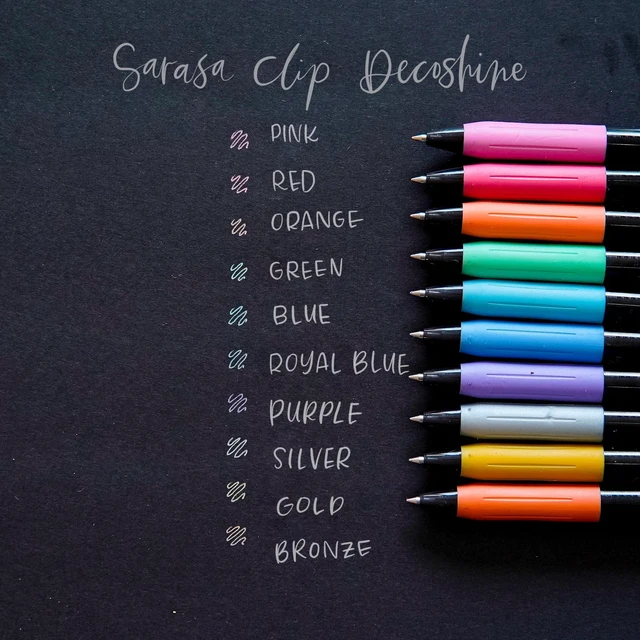 Alt view image 5 of 7 - SARASA Clip Retractable Gel Pen, Assorted Metallic Ink, 9-Pack Fine 0.5mm Point Tip, Works Well on Dark Paper, Decoshine, Ideal for Planners and School and Office Supplies (49009)