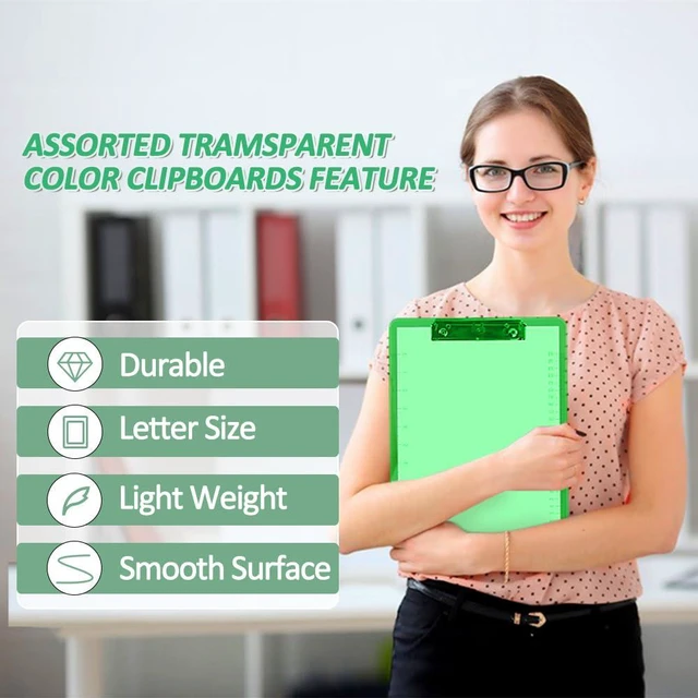 Alt view image 5 of 7 - 36 Pack Plastic Clipboards, Low Profile Clip, Letter Size, 6 Colors Clear Colored Clipboards, 12.5 x 9 Inch, Fit 8.5x11 Letter Size Paper, Office, Classroom, Assorted 6 Colors, ECO Friendly