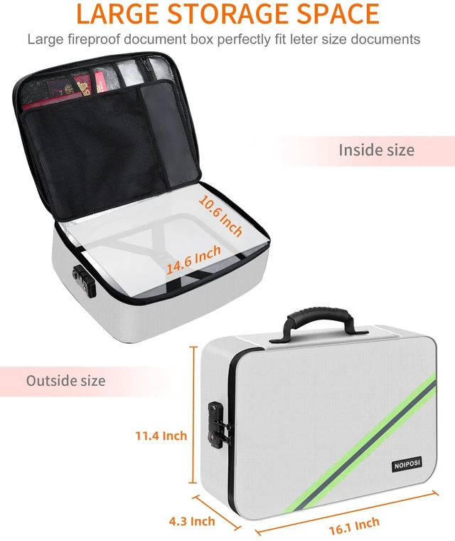 Alt view image 6 of 7 - 5200 Fireproof Document Box with Lock 16.1"x11.4"x4.3" Portable,Home,Travel Water Resistant Document Storage Organizer for Important Documents and File,Silver