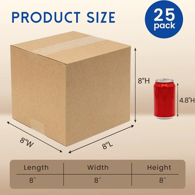 Alt view image 2 of 6 - 8x8x8" Shipping Boxes 25 Pack Corrugated Cardboard Square Box Brown 3 Layers, Bulk quantity, Packaging for Small Business, Mailer Mailing Packing Supplies