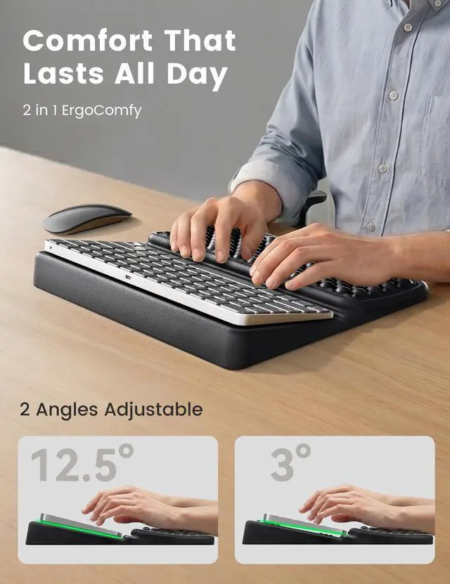 Alt view image 6 of 7 - Keyboard Wrist Rest, Keyboard Stand with Wrist Support, Soft Memory Foam Ergonomic Riser for 60%-65% Keyboard Holder Tilt Lift for Carpal Tunnel, Office Gaming Computer Typing Hand Arm Cushion