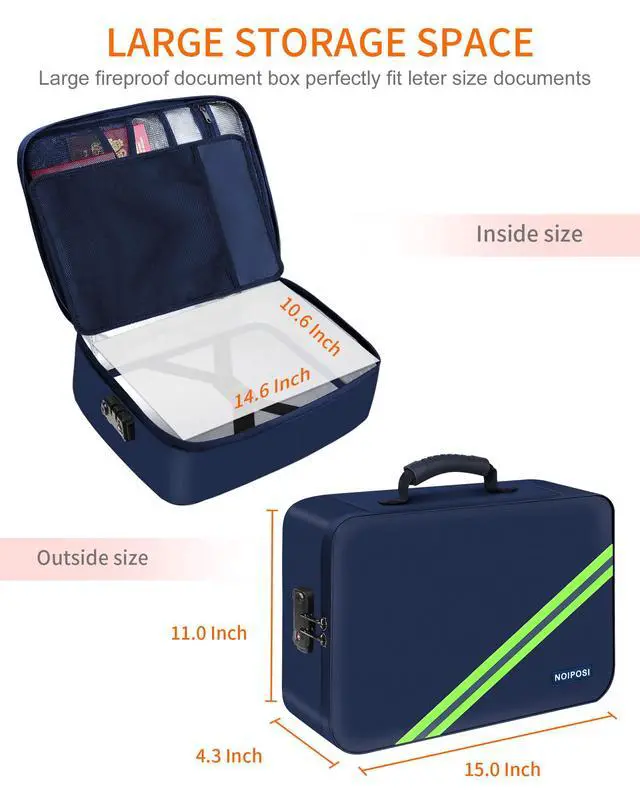 Alt view image 6 of 7 - Fireproof Document Box with Lock 5200 Water Resistant Portable,Home,Travel Strong Document Storage Organizer for Important Documents,File and Birth Certificate,Blue