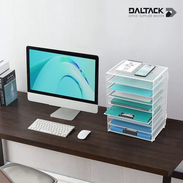 Alt view image 2 of 6 - 9-Tier Paper Organizer for Desk, Metal Mesh Letter Tray with Handles, White Desk File Organizer with Removable Trays for Sorting Files, Folders, Mail and Printer Paper at Home, School or Office