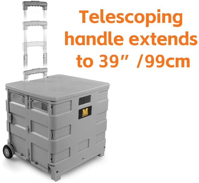 Alt view image 5 of 7 - Collapsible Rolling Utility Cart with Lid 80 lb Capacity Folding Dolly with Telescoping Handle Heavy Duty Plastic Crate on Wheels for Shopping Office and Teachers (50876)