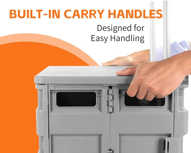 Alt view image 7 of 7 - Collapsible Rolling Utility Cart with Lid 80 lb Capacity Folding Dolly with Telescoping Handle Heavy Duty Plastic Crate on Wheels for Shopping Office and Teachers (50876)