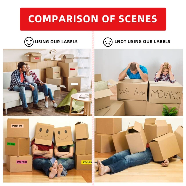 Alt view image 5 of 7 - 16 Rolls 960 Pcs 1"x4.5" Color Coded Moving Labels Stickers for Boxes with 4 Bedroom Labels - Can Stick on Furniture Directly, NOT Recommended for Rough Surfaces, Such as Carton