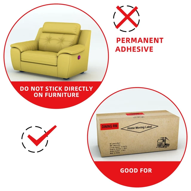 Alt view image 7 of 7 - 16 Rolls 960 Pcs 1"x4.5" Color Coded Moving Labels Stickers for Boxes with 4 Bedroom Labels - Can Stick on Furniture Directly, NOT Recommended for Rough Surfaces, Such as Carton