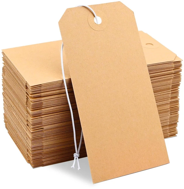 Main image of 250 Pack Manila Shipping Tags with Elastic String Blank Labeling Tags with Strings Attached, 4 3/4" x 2 3/8"