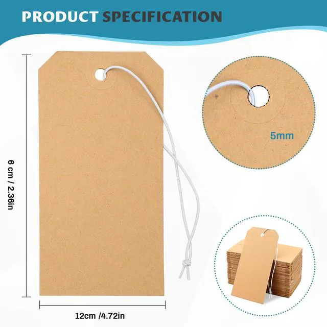 Alt view image 2 of 7 - 250 Pack Manila Shipping Tags with Elastic String Blank Labeling Tags with Strings Attached, 4 3/4" x 2 3/8"