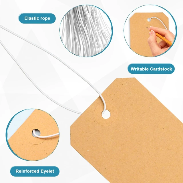 Alt view image 3 of 7 - 250 Pack Manila Shipping Tags with Elastic String Blank Labeling Tags with Strings Attached, 4 3/4" x 2 3/8"