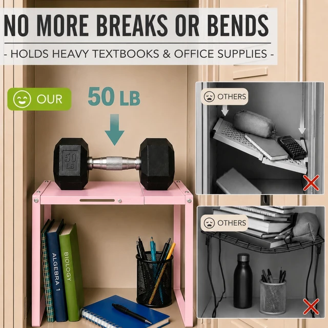 Alt view image 5 of 7 - Adjustable Pink Locker Shelf Organizer for School Locker Decor Easy Assembly, Good Load Bearing Capacity, Metal Locker Divider for Home Office Gym, Back to School Supplies for Girls