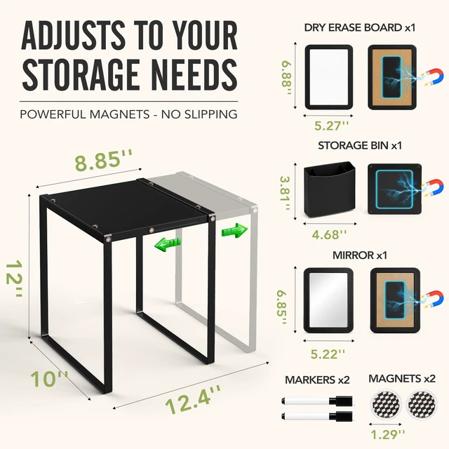 Alt view image 2 of 7 - Adjustable Black Locker Shelf Organizer Kit for School Locker Decor Easy Assembly, Metal Locker Accessories with Shelf, Mirror, Pen Holder, Whiteboard for Home Office Gym, Teacher Supplies
