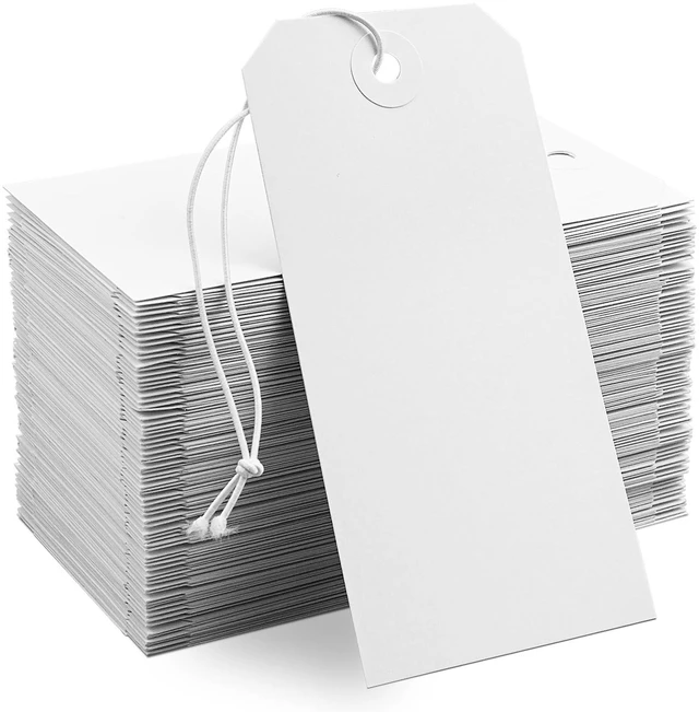 Main image of 250 Pack White Shipping Tags with Elastic String Blank Labeling Tags with Strings Attached, 4 3/4" x 2 3/8"