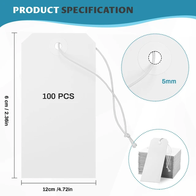 Alt view image 2 of 7 - 250 Pack White Shipping Tags with Elastic String Blank Labeling Tags with Strings Attached, 4 3/4" x 2 3/8"
