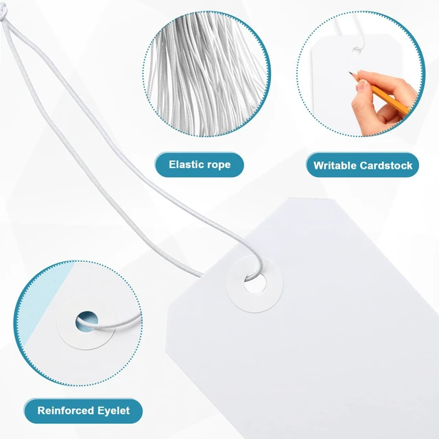 Alt view image 3 of 7 - 250 Pack White Shipping Tags with Elastic String Blank Labeling Tags with Strings Attached, 4 3/4" x 2 3/8"