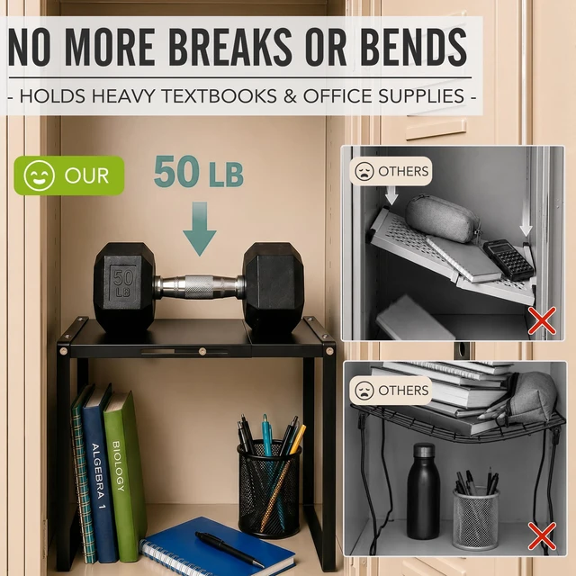 Alt view image 5 of 7 - Adjustable Black Locker Shelf Organizer Kit for School Locker Decor Easy Assembly, Metal Locker Accessories with Shelf, Mirror, Pen Holder, Whiteboard for Home Office Gym, Teacher Supplies