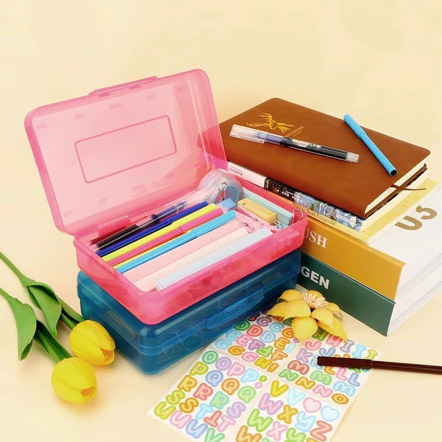 Alt view image 2 of 7 - Pink Blue Pencil Case 2 Pack - Large Capacity Plastic Pencil Box Organizer