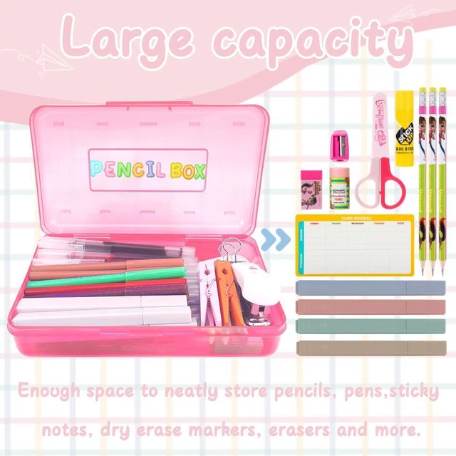 Alt view image 3 of 7 - Pink Blue Pencil Case 2 Pack - Large Capacity Plastic Pencil Box Organizer
