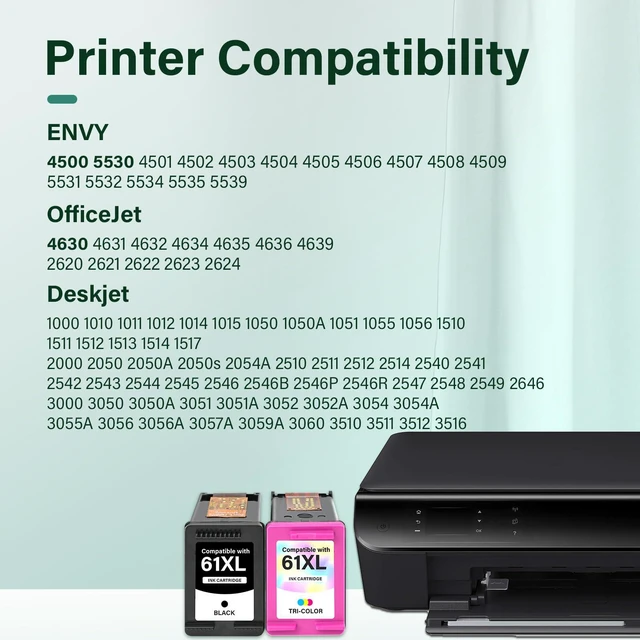 Alt view image 2 of 7 - 61XL 61 4500 5530 Ink Cartridge for HP Printers Black and Color Combo Pack Replacement for HP61 Ink 61 XL for HP Envy 4500 5530 4502 OfficeJet 4630 DeskJet 2540 Printer (1 Black, 1 Tri-Color, 2-Pack)
