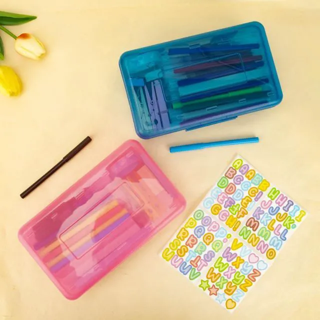 Alt view image 6 of 7 - Pink Blue Pencil Case 2 Pack - Large Capacity Plastic Pencil Box Organizer
