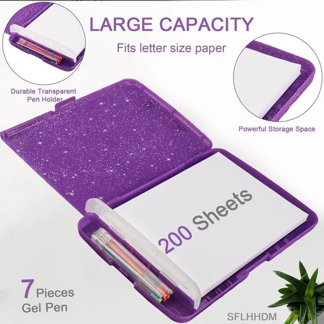 Alt view image 3 of 7 - Glitter Clipboard with Storage,Storage Clipboard with Pen Holder,A4 Binder Clip Boards 8.5x11 with Low Profile Clip,Side Opening Sparkle Clipboards, Clipboards Folder for Office Supplies-Dark Purple
