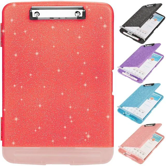 Main image of Glitter Clipboard with Storage,Storage Clipboard with Pen Holder,A4 Binder Clip Boards 8.5x11 with Low Profile Clip,Side Opening Sparkle Clipboards,Clipboards Folder for Office Supplies-Grapefruit Red