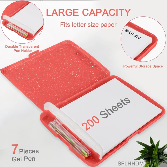 Alt view image 3 of 7 - Glitter Clipboard with Storage,Storage Clipboard with Pen Holder,A4 Binder Clip Boards 8.5x11 with Low Profile Clip,Side Opening Sparkle Clipboards,Clipboards Folder for Office Supplies-Grapefruit Red