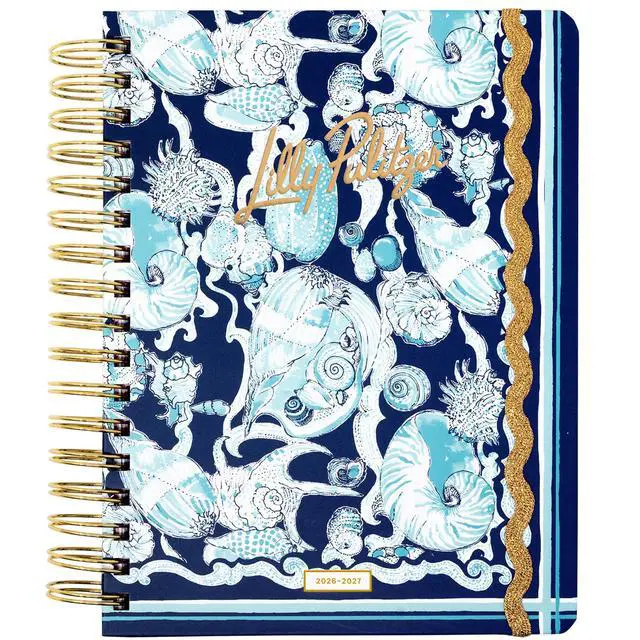 Main image of 17-Month Large 2026-2027 Planner, Shell Shine 6.75" x 8.87" Hardcover Agenda with Gold Spiral & Elastic Loop, Weekly & Monthly Layouts, Stickers, Travel & Reflection Pages