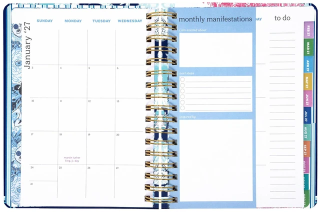 Alt view image 2 of 7 - 17-Month Large 2026-2027 Planner, Shell Shine 6.75" x 8.87" Hardcover Agenda with Gold Spiral & Elastic Loop, Weekly & Monthly Layouts, Stickers, Travel & Reflection Pages