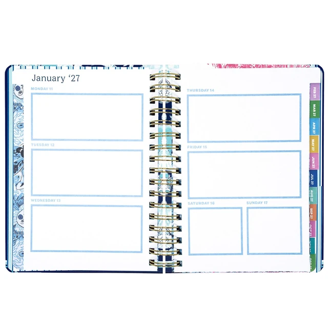 Alt view image 3 of 7 - 17-Month Large 2026-2027 Planner, Shell Shine 6.75" x 8.87" Hardcover Agenda with Gold Spiral & Elastic Loop, Weekly & Monthly Layouts, Stickers, Travel & Reflection Pages