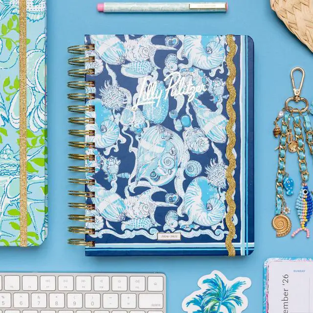 Alt view image 5 of 7 - 17-Month Large 2026-2027 Planner, Shell Shine 6.75" x 8.87" Hardcover Agenda with Gold Spiral & Elastic Loop, Weekly & Monthly Layouts, Stickers, Travel & Reflection Pages