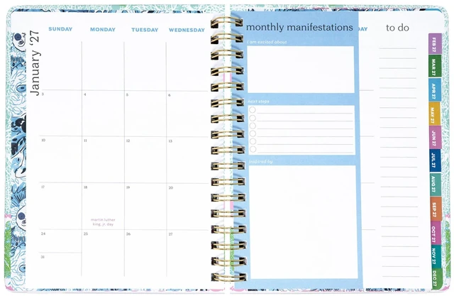 Alt view image 3 of 7 - 17-Month Large 2026-2027 Planner, Fantastical for Home 6.75" x 8.87" Hardcover Agenda with Gold Spiral & Elastic Loop, Weekly & Monthly Layouts, Stickers, Travel & Reflection Pages