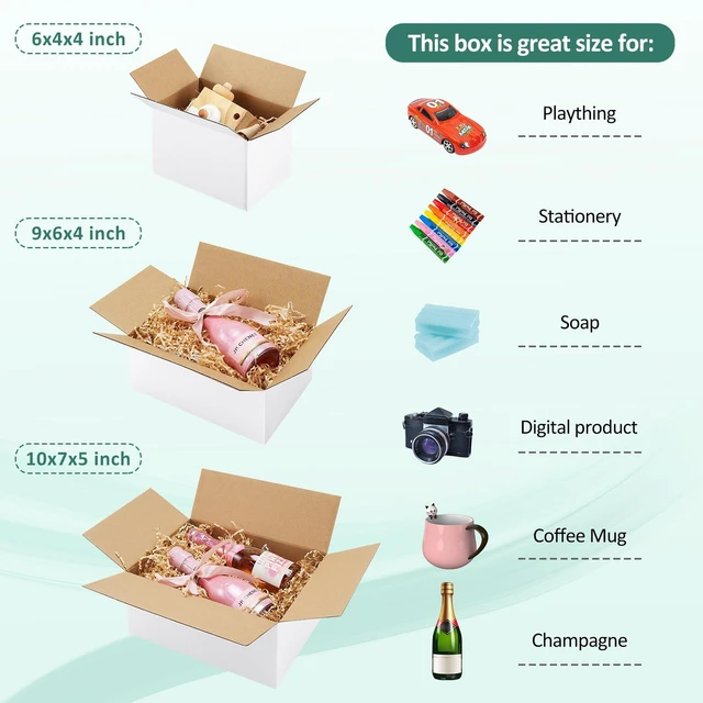 Alt view image 3 of 7 - 30 Pack Small Shipping Boxes Assorted Sizes, White Corrugated Box Mailers, Cardboard Boxes for Packaging Small Business, Mailing, 6x4x4 & 9x6x4 & 10x7x5 10 PCS Each Small Boxes