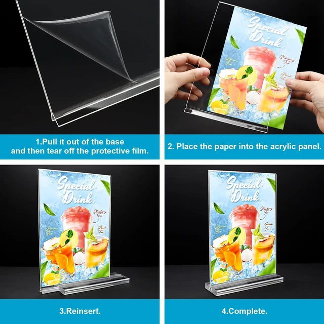 Alt view image 6 of 7 - Acrylic Sign Holder 5 x 7, 30 Pack Clear Table Menu Vertical Display Stand Desktop Display Double Sided Stand Paper Holder Table Sign Suitable for Restaurants Office Store Show Fair