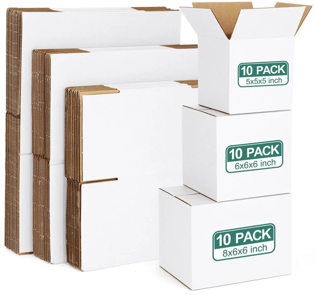 Main image of 30 Pack Small Shipping Boxes Assorted Sizes, White Corrugated Box Mailers, Cardboard Boxes for Packaging Small Business, Mailing, 5x5x5 & 6x6x6 & 8x6x6 10 PCS Each Small Boxes