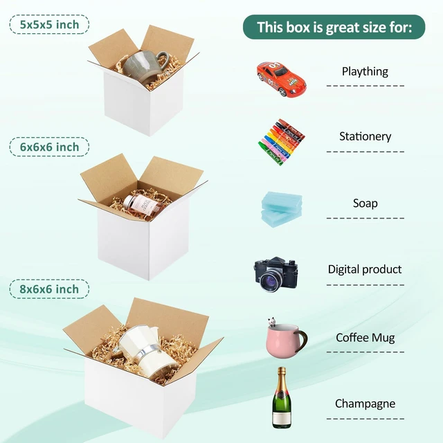 Alt view image 3 of 7 - 30 Pack Small Shipping Boxes Assorted Sizes, White Corrugated Box Mailers, Cardboard Boxes for Packaging Small Business, Mailing, 5x5x5 & 6x6x6 & 8x6x6 10 PCS Each Small Boxes
