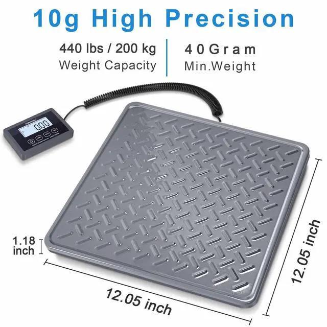 Alt view image 2 of 7 - Shipping Scale, 440 lb x 1 oz Heavy Duty Digital Postal Scale Alloy Steel Platform with Hold, Tare & Backlit LCD, Package & Luggage Scale, Battery & AC Adapter Included