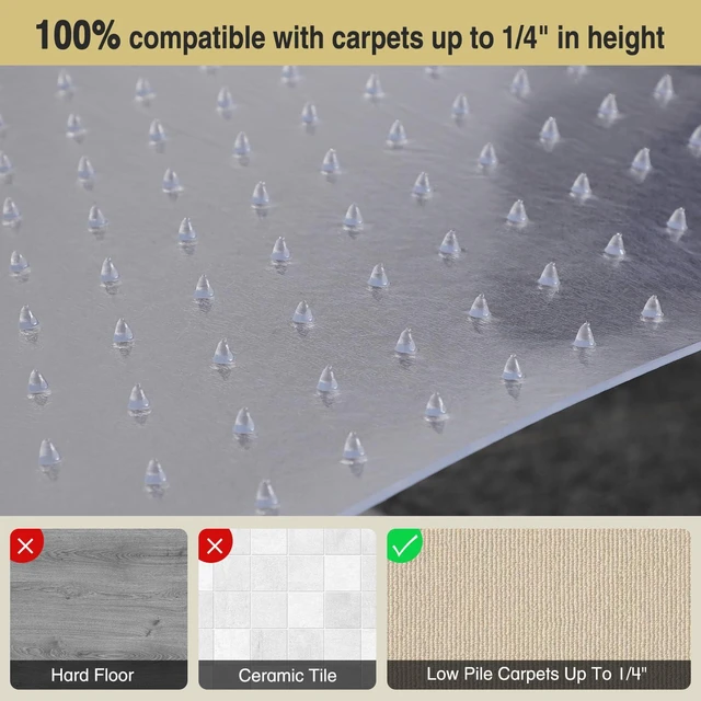 Alt view image 2 of 6 - 50x 60Carpet Floor Mat for Office Chair, Clear Desk Chair Floor Mat for Carpet for Medium/Low Pile, HeavyDuty Chair Mats for Carpeted Floors, Studded Desk Mat for Carpets for Homes and Offices