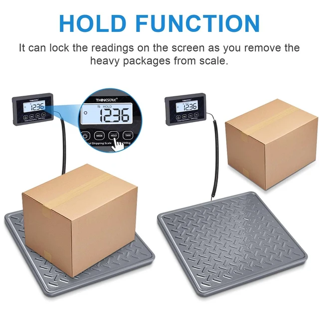 Alt view image 4 of 7 - Shipping Scale, 440 lb x 1 oz Heavy Duty Digital Postal Scale Alloy Steel Platform with Hold, Tare & Backlit LCD, Package & Luggage Scale, Battery & AC Adapter Included