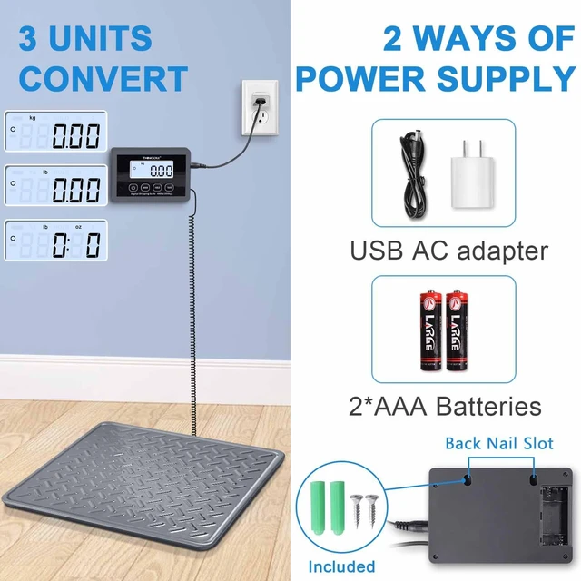 Alt view image 6 of 7 - Shipping Scale, 440 lb x 1 oz Heavy Duty Digital Postal Scale Alloy Steel Platform with Hold, Tare & Backlit LCD, Package & Luggage Scale, Battery & AC Adapter Included