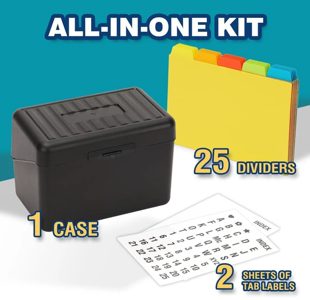 Alt view image 2 of 7 - Index Card Holder 4x6 Inches with 25 Plastic Dividers, Black